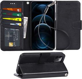 img 4 attached to Arae iPhone 12 Pro Max Wallet Flip Cover – Black: Card Holder & Wrist Strap Included!