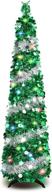 5 feet sequin pop up christmas tree with 40 colorful lights 🎄 - collapsible tall skinny pencil tinsel xmas tree for home apartment basement fireplace логотип