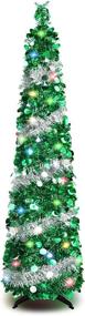img 4 attached to 5 Feet Sequin Pop Up Christmas Tree with 40 Colorful Lights 🎄 - Collapsible Tall Skinny Pencil Tinsel Xmas Tree for Home Apartment Basement Fireplace