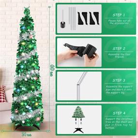 img 2 attached to 5 Feet Sequin Pop Up Christmas Tree with 40 Colorful Lights 🎄 - Collapsible Tall Skinny Pencil Tinsel Xmas Tree for Home Apartment Basement Fireplace