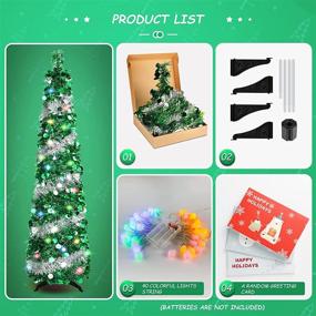img 3 attached to 5 Feet Sequin Pop Up Christmas Tree with 40 Colorful Lights 🎄 - Collapsible Tall Skinny Pencil Tinsel Xmas Tree for Home Apartment Basement Fireplace