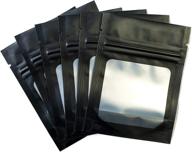 hanser smell proof odorless mylar resealable foil pouch bags - clear window, food safe | airtight matte black 100pc | 3x4 inches логотип