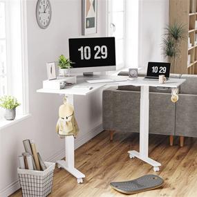 img 2 attached to 🖥️ BANTI 48 Inches Electric L-Shaped Standing Desk: Dual Motor Adjustable Height Sit Stand Desk for Home Office with White Top/Frame