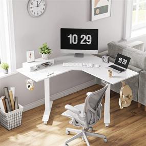 img 3 attached to 🖥️ BANTI 48 Inches Electric L-Shaped Standing Desk: Dual Motor Adjustable Height Sit Stand Desk for Home Office with White Top/Frame