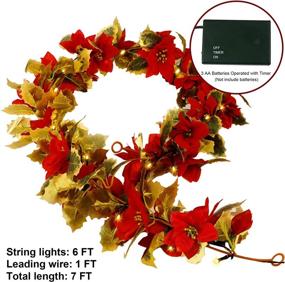 img 2 attached to 🎄 Glintoper 6ft Lighted Artificial Christmas Poinsettia Garland with 36 Red Flowers, Battery Operated Timer Poinsettia String Lights for Xmas New Year Home Decor