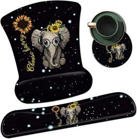 img 4 attached to 🌻 Sunflower and Elephant Keyboard and Mouse Wrist Rest Pad Set with Non-Slip Rubber Base - Ergonomic Gaming Mousepad for Pain Relief and Easy Typing + Bonus Coaster