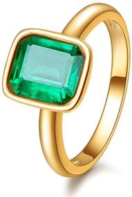img 4 attached to 💍 RIZILIA Solitaire Engagement Ring: Emerald Cut CZ Gemstones in 18K Yellow Gold Plated - Simulated Green Emerald, Simple Modern Elegance