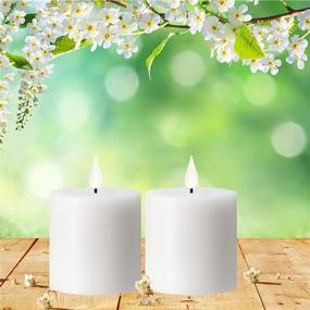 img 3 attached to Decorative LED Flameless Pillar Candles with Remote Control - Pack of 2, White, Battery Operated, Flickering Table Decor for Desk, Fireplace, Candle Wax Aesthetics