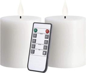 img 4 attached to Decorative LED Flameless Pillar Candles with Remote Control - Pack of 2, White, Battery Operated, Flickering Table Decor for Desk, Fireplace, Candle Wax Aesthetics