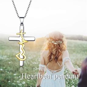 img 3 attached to 💙 Nurse Gifts: WINNICACA Sterling Silver Cross Heartbeat & Faith Hope Love Necklace - Perfect for Mother's Birthday, Nurse's Day, or Christmas