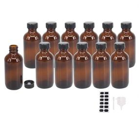 img 4 attached to BPFY 12 Pack 4 oz Amber Boston Glass Bottle with Black Poly Cap: Ultimate Kit for Homemade Vanilla Extract, Essential Oils & Herbal Medicine - Perfect Wedding, Christmas & Holiday Gift (Amber)