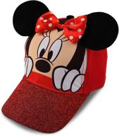 🐭 disney girls minnie mouse cotton baseball cap with 3d ears and glitter rim - perfect for toddlers and little girls logo