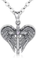 🕊️ angel wings necklace - sterling silver guardian angel wings cross pendant with birthstone heart and 18" chain - charm jewelry for women, girls, and daughters logo