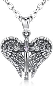 img 4 attached to 🕊️ Angel Wings Necklace - Sterling Silver Guardian Angel Wings Cross Pendant with Birthstone Heart and 18" Chain - Charm Jewelry for Women, Girls, and Daughters