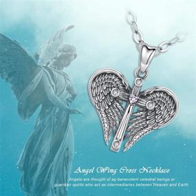 img 2 attached to 🕊️ Angel Wings Necklace - Sterling Silver Guardian Angel Wings Cross Pendant with Birthstone Heart and 18" Chain - Charm Jewelry for Women, Girls, and Daughters