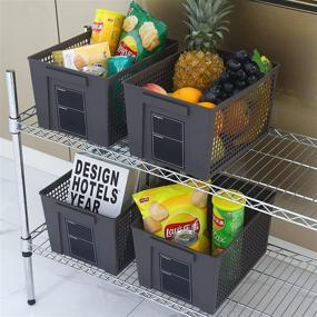 img 2 attached to Pantry Storage Bins and Plastic Organization Baskets: Chalkboard Label for Kitchen Shelves & Snacks Room - Pack of 4, Grey