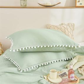 img 2 attached to 🌿 Cozy & Chic: Bedbay Sage Green Comforter Set with Pom Pom Fringe in Queen size