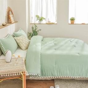 img 1 attached to 🌿 Cozy & Chic: Bedbay Sage Green Comforter Set with Pom Pom Fringe in Queen size