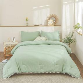 img 3 attached to 🌿 Cozy & Chic: Bedbay Sage Green Comforter Set with Pom Pom Fringe in Queen size