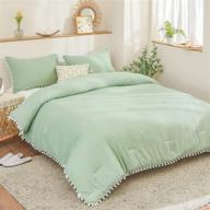 🌿 cozy & chic: bedbay sage green comforter set with pom pom fringe in queen size logo