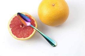 img 1 attached to JUCOXO Stainless Steel Grapefruit Spoons: Rainbow Magic Mirror Finish, Serrated Set of 4 - Perfect for Citrus Fruits and Watermelon Desserts