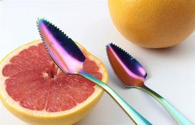 img 2 attached to JUCOXO Stainless Steel Grapefruit Spoons: Rainbow Magic Mirror Finish, Serrated Set of 4 - Perfect for Citrus Fruits and Watermelon Desserts