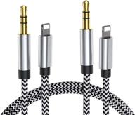 🔌 apple mfi certified 2-pack aux cord for iphone 12/11/xr/8/7/6 - lightning to 3.5mm nylon braided audio cable for car, home stereo, speaker, headphone - silver logo