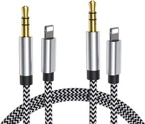 img 4 attached to 🔌 Apple MFi Certified 2-Pack Aux Cord for iPhone 12/11/XR/8/7/6 - Lightning to 3.5mm Nylon Braided Audio Cable for Car, Home Stereo, Speaker, Headphone - Silver