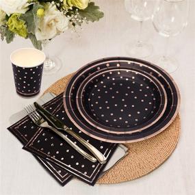img 2 attached to 🌹 Rose Gold Foil Disposable Party Dinnerware Set for 50 Guests - Includes Black Party Supplies, Paper Napkins, Plates, Cups, Straws, and Plastic Tablecloth. Perfect for Graduation, Birthday Gatherings, and Cocktail Parties