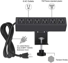 img 3 attached to 💡 Настольная силовая полоса CCCEI с зажимом и 6 розетками - удобная рабочая станция с 6 разъемами для столешницы толщиной 1,7 дюйма - черная, кабель питания 6 футов - 125V 60HZ 15A 1875W.