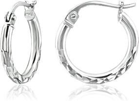 img 4 attached to Diamond-Cut Round Hoop Earrings in Sterling Silver, 2mm Width, Available in 15mm-60mm Sizes