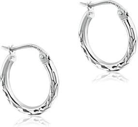 img 3 attached to Diamond-Cut Round Hoop Earrings in Sterling Silver, 2mm Width, Available in 15mm-60mm Sizes