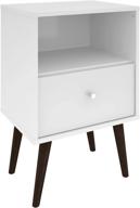 mid century modern nightstand with open shelf, drawer & splayed legs in white – manhattan comfort liberty collection логотип