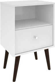 img 4 attached to Mid Century Modern Nightstand with Open Shelf, Drawer & Splayed Legs in White – Manhattan Comfort Liberty Collection