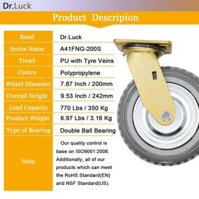 img 3 attached to 🔩 Dr.Luck 8 Inch A41 Heavy Duty Caster: 770Lbs Capacity, Polyurethane Extra Hard PU with Tyre Veins Tread, Double Ball Bearing, Swivel Caster Wheel Without Brake