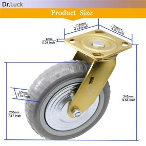 img 2 attached to 🔩 Dr.Luck 8 Inch A41 Heavy Duty Caster: 770Lbs Capacity, Polyurethane Extra Hard PU with Tyre Veins Tread, Double Ball Bearing, Swivel Caster Wheel Without Brake