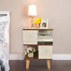 img 2 attached to 🏺 LeyaoYao Mid Century Side Table - 3 Tier End Table with 2 Spacious Open Storage Shelves, Small Space Bedside Table for Bedroom and Living Room - Vintage White & Rustic Brown Accent Table