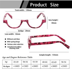img 3 attached to 👓 Stylish Half Moon Frame Reading Glasses Set: 4 Pairs of Colorful Fashion Readers for Men and Women with Spring Hinge
