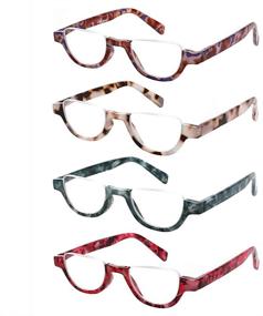 img 4 attached to 👓 Stylish Half Moon Frame Reading Glasses Set: 4 Pairs of Colorful Fashion Readers for Men and Women with Spring Hinge