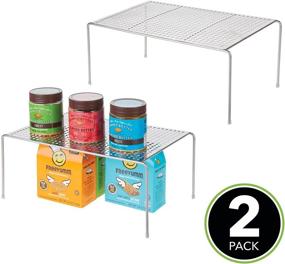 img 3 attached to 📦 mDesign Silver Metal Kitchen Pantry Organizer Shelves - Countertop Storage Rack for Dishes, Plates, Bowls, Mugs, Glasses - Non-skid Feet - Large Size, 2 Pack