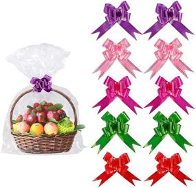 img 4 attached to 🎁 Convenient 20-Pack Clear Basket Bags with Pull Bows - Ideal Packaging Set for 10 Cellophane Wrap Bags and 10 Ribbon Bows