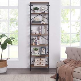 img 3 attached to 📚 Homissue 7-Tier Tall Bookshelf Storage Display Rack for Home Office in Rustic Brown Finish