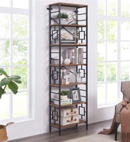 img 4 attached to 📚 Homissue 7-Tier Tall Bookshelf Storage Display Rack for Home Office in Rustic Brown Finish