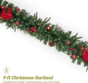 img 3 attached to OasisCraft 9FT 12Inch Prelit Christmas Garland: Battery Operated and Timer Lights, Indoor/Outdoor Greenery Xmas Decor with Bowknots