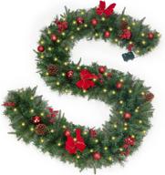 oasiscraft 9ft 12inch prelit christmas garland: battery operated and timer lights, indoor/outdoor greenery xmas decor with bowknots logo