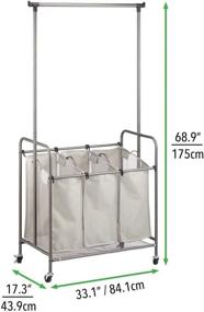 img 1 attached to 🧺 mDesign Portable Laundry Sorter with Wheels and Steel Hanging Bar - 3 Compartment Design, Gray Polyester Fabric - Graphite Gray