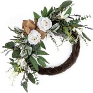 🌿 22-inch artificial eucalyptus wreath for front door - large green leaf wreath for farmhouse décor, spring summer floral window or wall, ideal for parties - all season welcome wreaths (no sign included) логотип