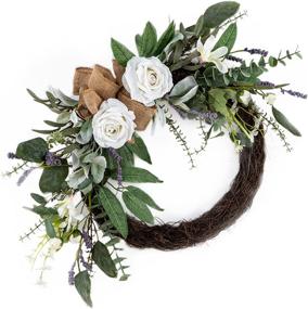 img 4 attached to 🌿 22-Inch Artificial Eucalyptus Wreath for Front Door - Large Green Leaf Wreath for Farmhouse Décor, Spring Summer Floral Window or Wall, Ideal for Parties - All Season Welcome Wreaths (No Sign Included)