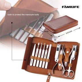 img 2 attached to 🔧 FAMILIFE Professional Manicure Set: 11 in 1 Stainless Steel Nail Clippers Kit with Portable Leather Travel Case for Men