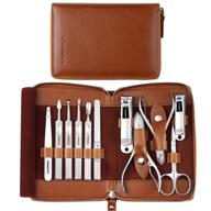 🔧 familife professional manicure set: 11 in 1 stainless steel nail clippers kit with portable leather travel case for men logo